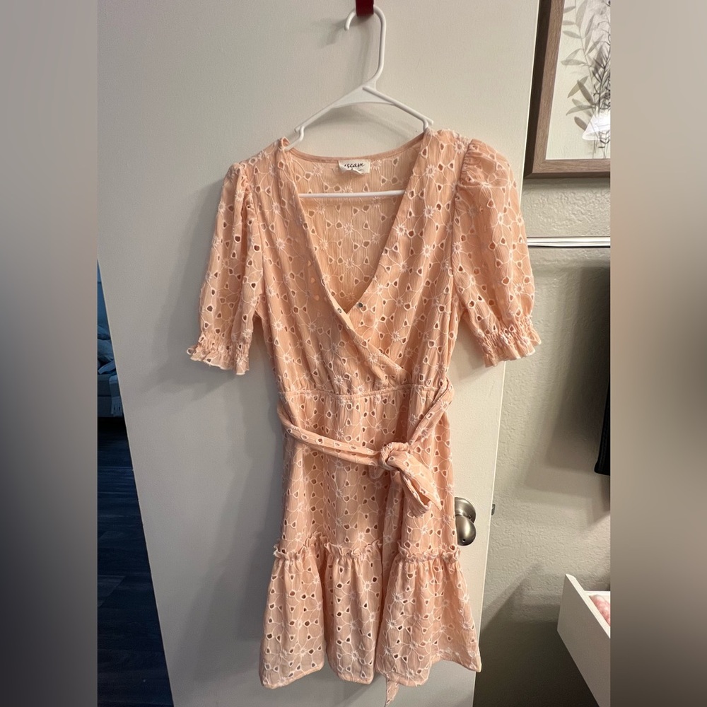 Light Salmon/Peach Lace Wrap Dress